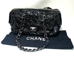 CHANEL Patent Quilted Day Go Black Flap Shoulder Bag!